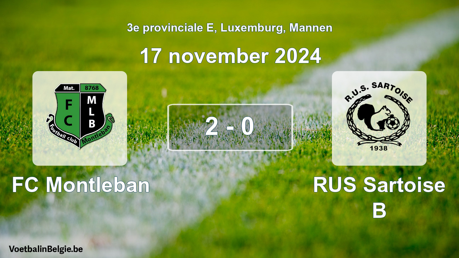 Gespeelde wedstrijd mannenvoetbal: FC Montleban - RUS Sartoise B 2 - 0 (17 november 2024)
