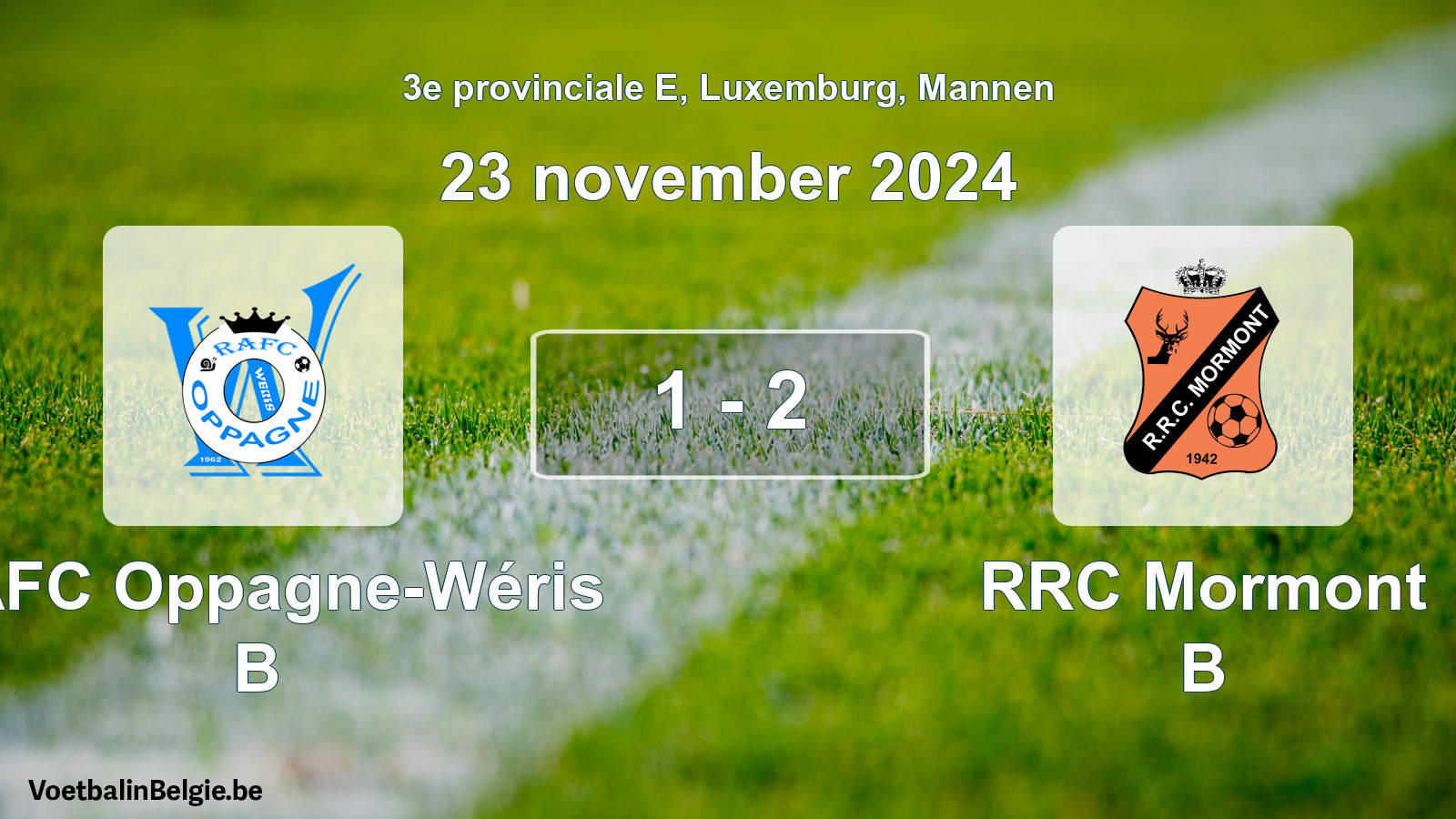 Gespeelde wedstrijd mannenvoetbal: RAFC Oppagne-Wéris B - RRC Mormont B 1 - 2 (23 november 2024)
