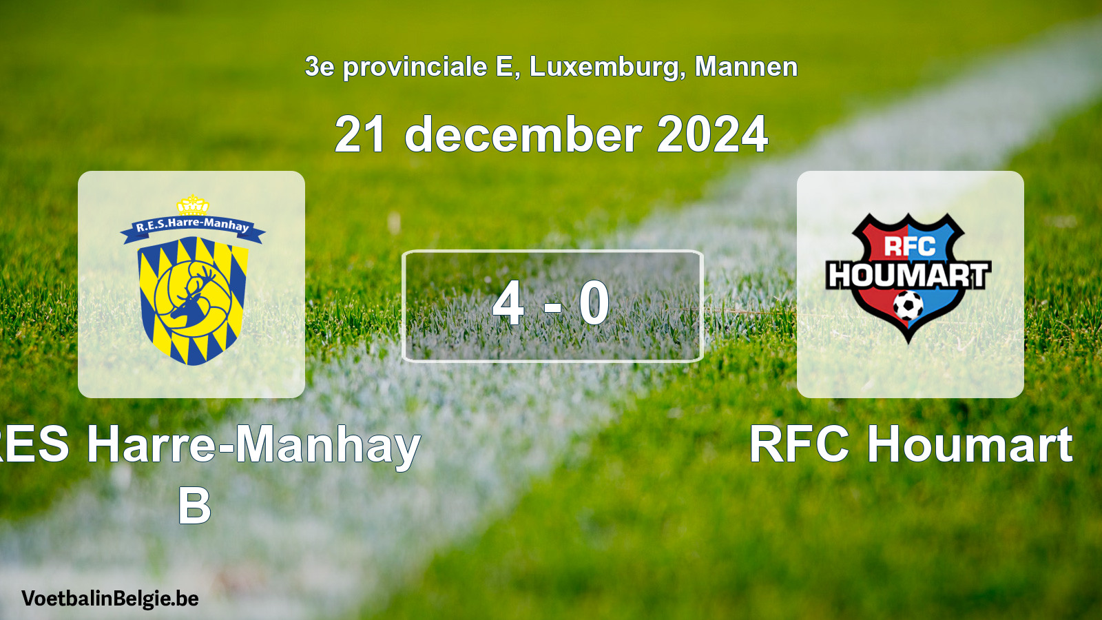 Gespeelde wedstrijd mannenvoetbal: RES Harre-Manhay B - RFC Houmart 4 - 0 (21 december 2024)