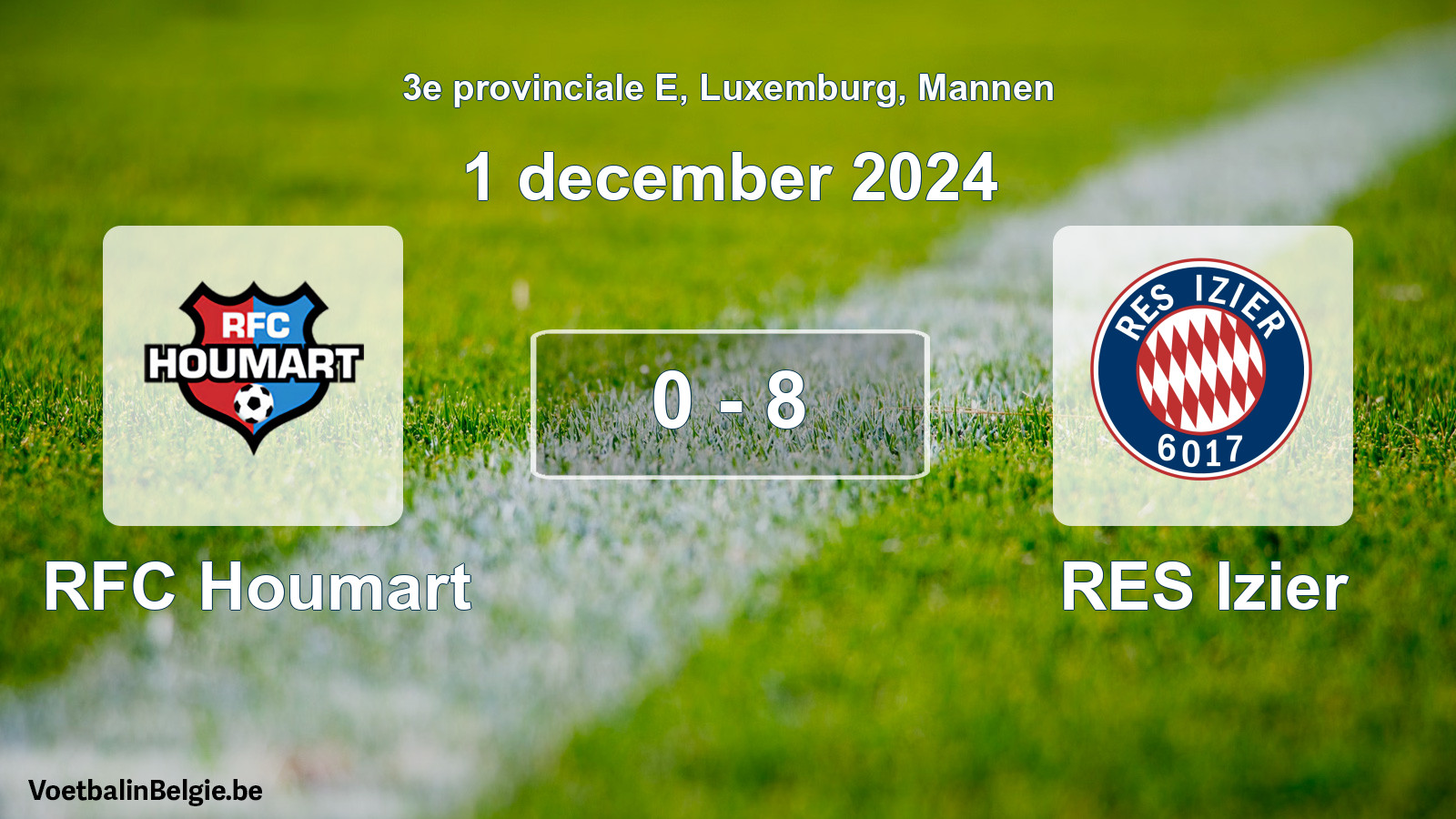 Gespeelde wedstrijd mannenvoetbal: RFC Houmart - RES Izier 0 - 8 (1 december 2024)