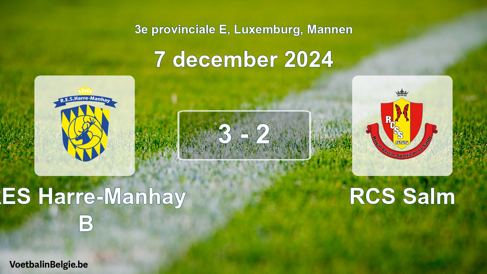 Gespeelde wedstrijd mannenvoetbal: RES Harre-Manhay B - RCS Salm 3 - 2 (7 december 2024)