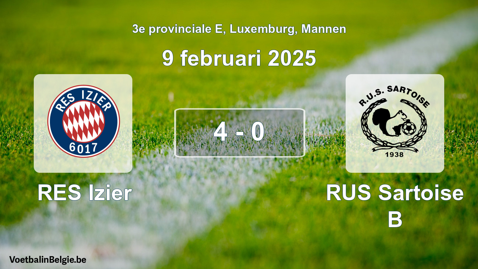 Gespeelde wedstrijd mannenvoetbal: RES Izier - RUS Sartoise B 4 - 0 (9 februari 2025)