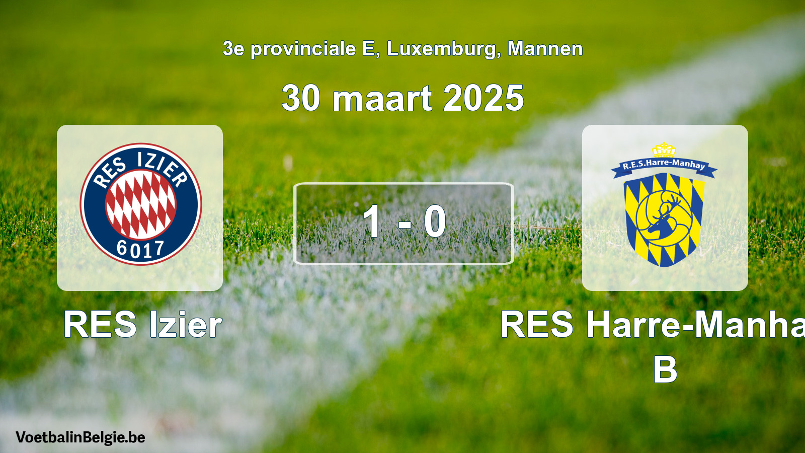 Gespeelde wedstrijd mannenvoetbal: RES Izier - RES Harre-Manhay B 1 - 0 (30 maart 2025)
