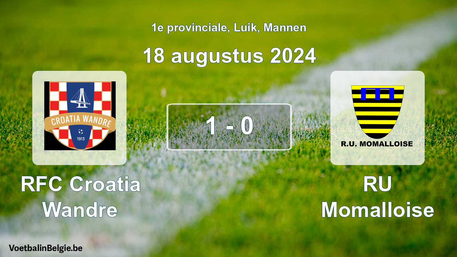 Gespeelde wedstrijd mannenvoetbal: RFC Croatia Wandre - RU Momalloise 1 - 0 (18 augustus 2024)