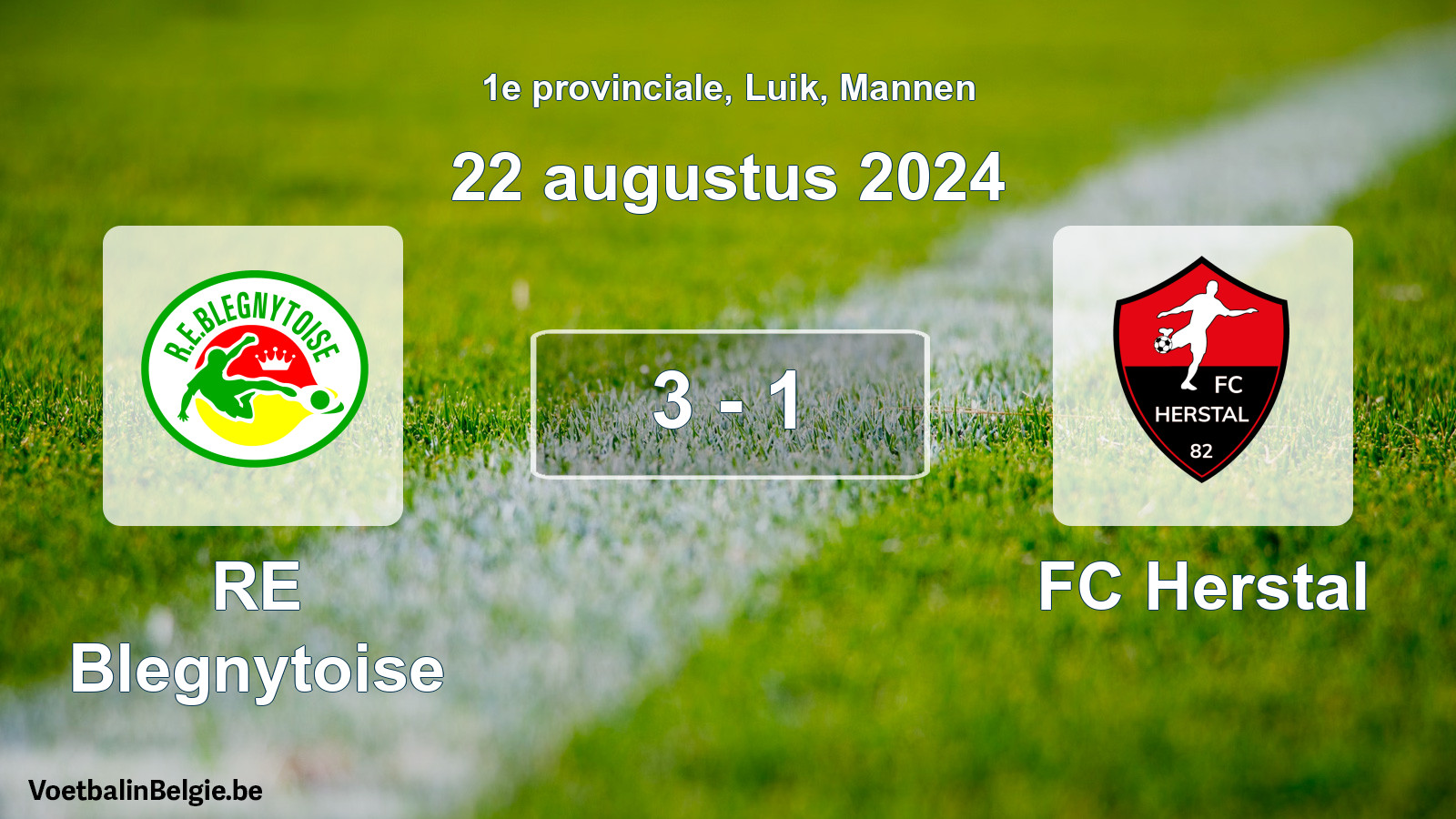 Gespeelde wedstrijd mannenvoetbal: RE Blegnytoise - FC Herstal 3 - 1 (22 augustus 2024)