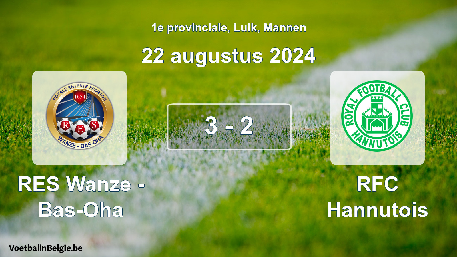Gespeelde wedstrijd mannenvoetbal: RES Wanze - Bas-Oha - RFC Hannutois 3 - 2 (22 augustus 2024)