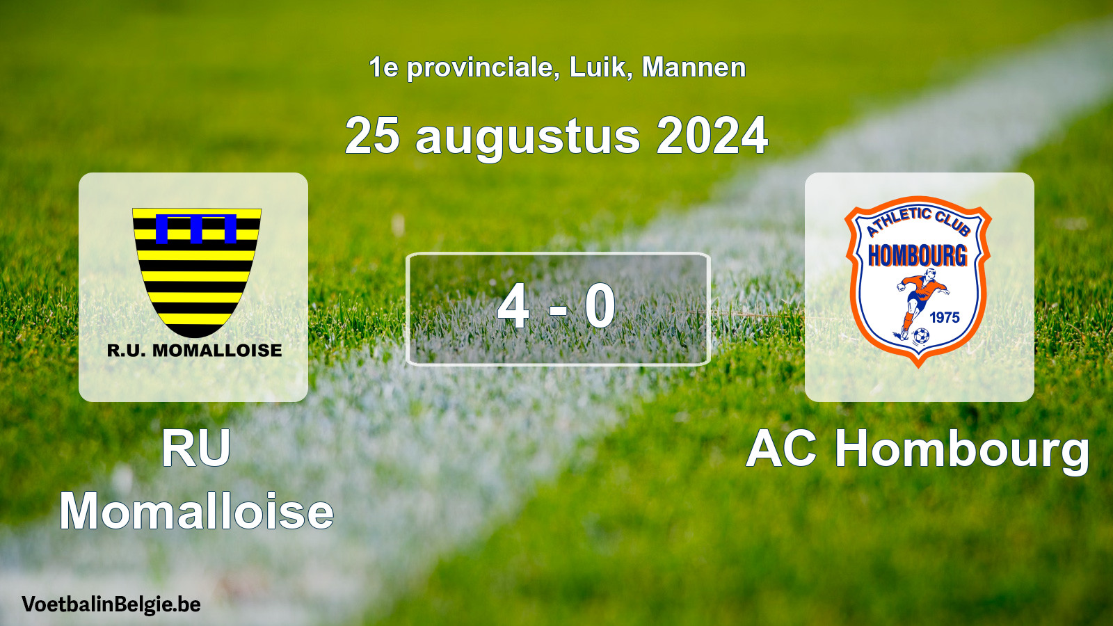 Gespeelde wedstrijd mannenvoetbal: RU Momalloise - AC Hombourg 4 - 0 (25 augustus 2024)