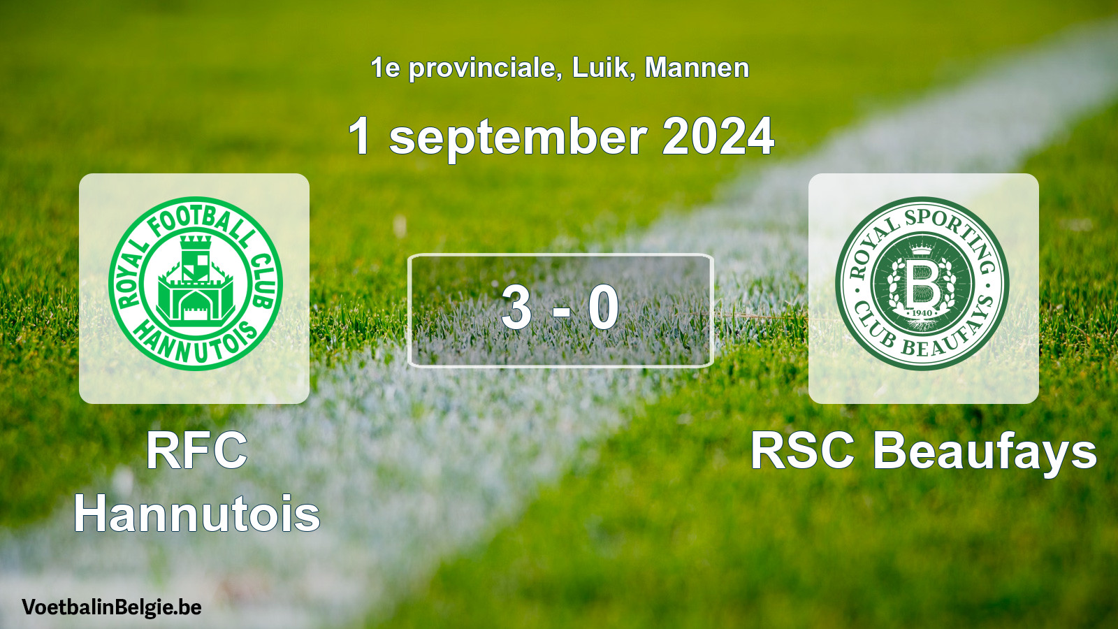 Gespeelde wedstrijd mannenvoetbal: RFC Hannutois - RSC Beaufays 3 - 0 (1 september 2024)