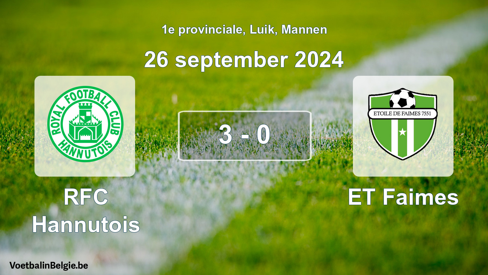 Gespeelde wedstrijd mannenvoetbal: RFC Hannutois - ET Faimes 3 - 0 (26 september 2024)