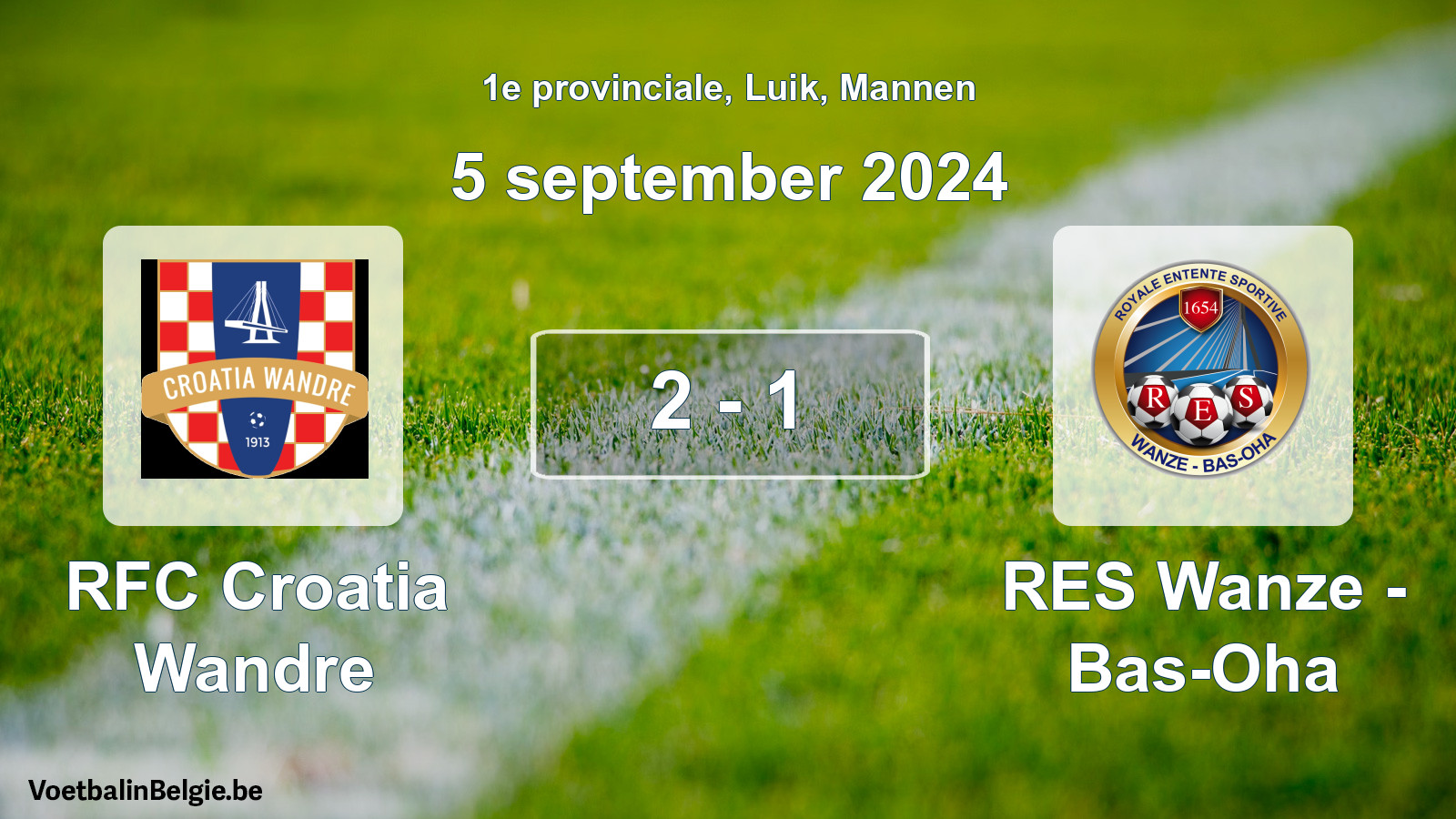 Gespeelde wedstrijd mannenvoetbal: RFC Croatia Wandre - RES Wanze - Bas-Oha 2 - 1 (5 september 2024)