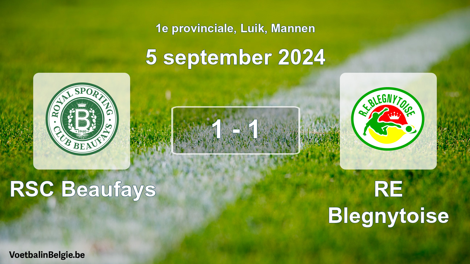 Gespeelde wedstrijd mannenvoetbal: RSC Beaufays - RE Blegnytoise 1 - 1 (5 september 2024)
