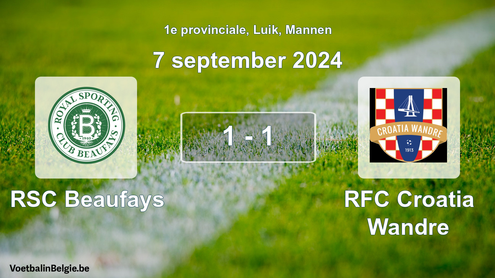 Gespeelde wedstrijd mannenvoetbal: RSC Beaufays - RFC Croatia Wandre 1 - 1 (7 september 2024)