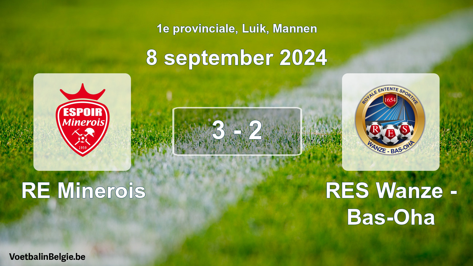 Gespeelde wedstrijd mannenvoetbal: RE Minerois - RES Wanze - Bas-Oha 3 - 2 (8 september 2024)