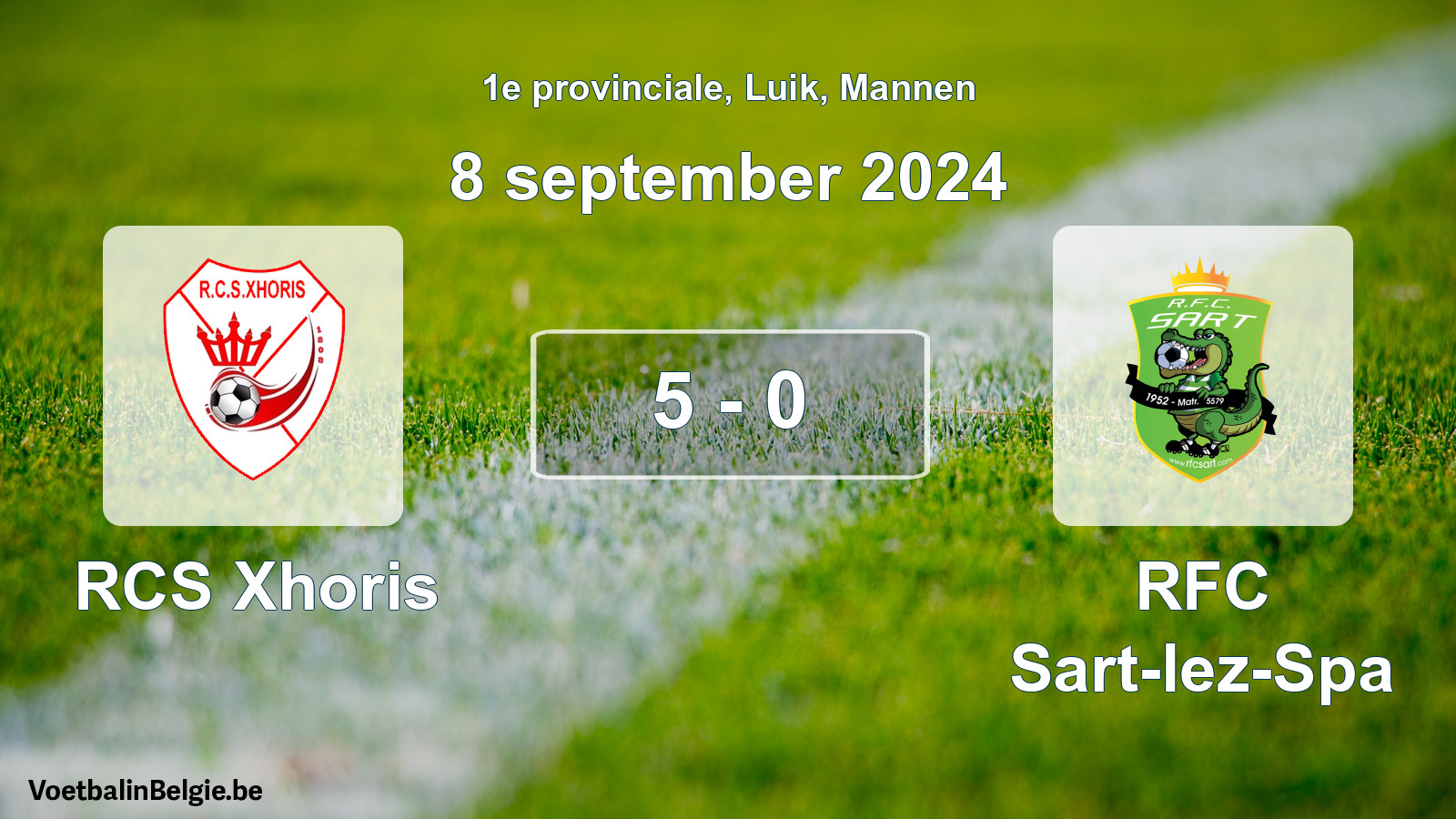 Gespeelde wedstrijd mannenvoetbal: RCS Xhoris - RFC Sart-lez-Spa 5 - 0 (8 september 2024)