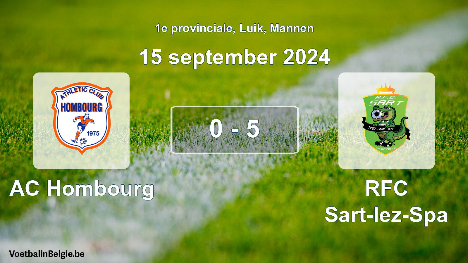 Gespeelde wedstrijd mannenvoetbal: AC Hombourg - RFC Sart-lez-Spa 0 - 5 (15 september 2024)