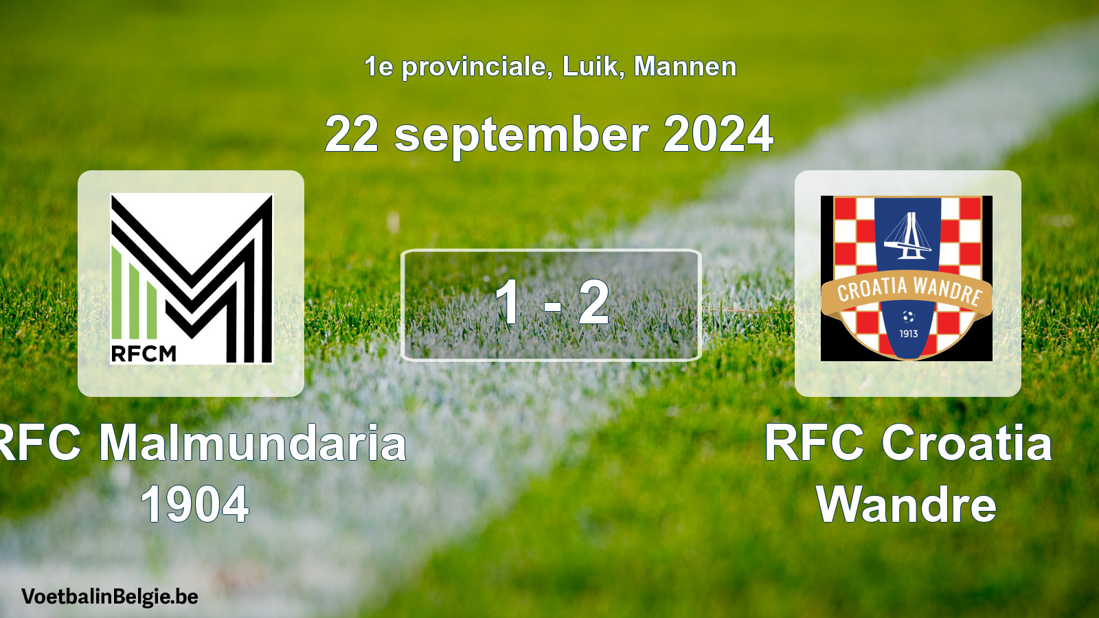 Gespeelde wedstrijd mannenvoetbal: RFC Malmundaria 1904 - RFC Croatia Wandre 1 - 2 (22 september 2024)