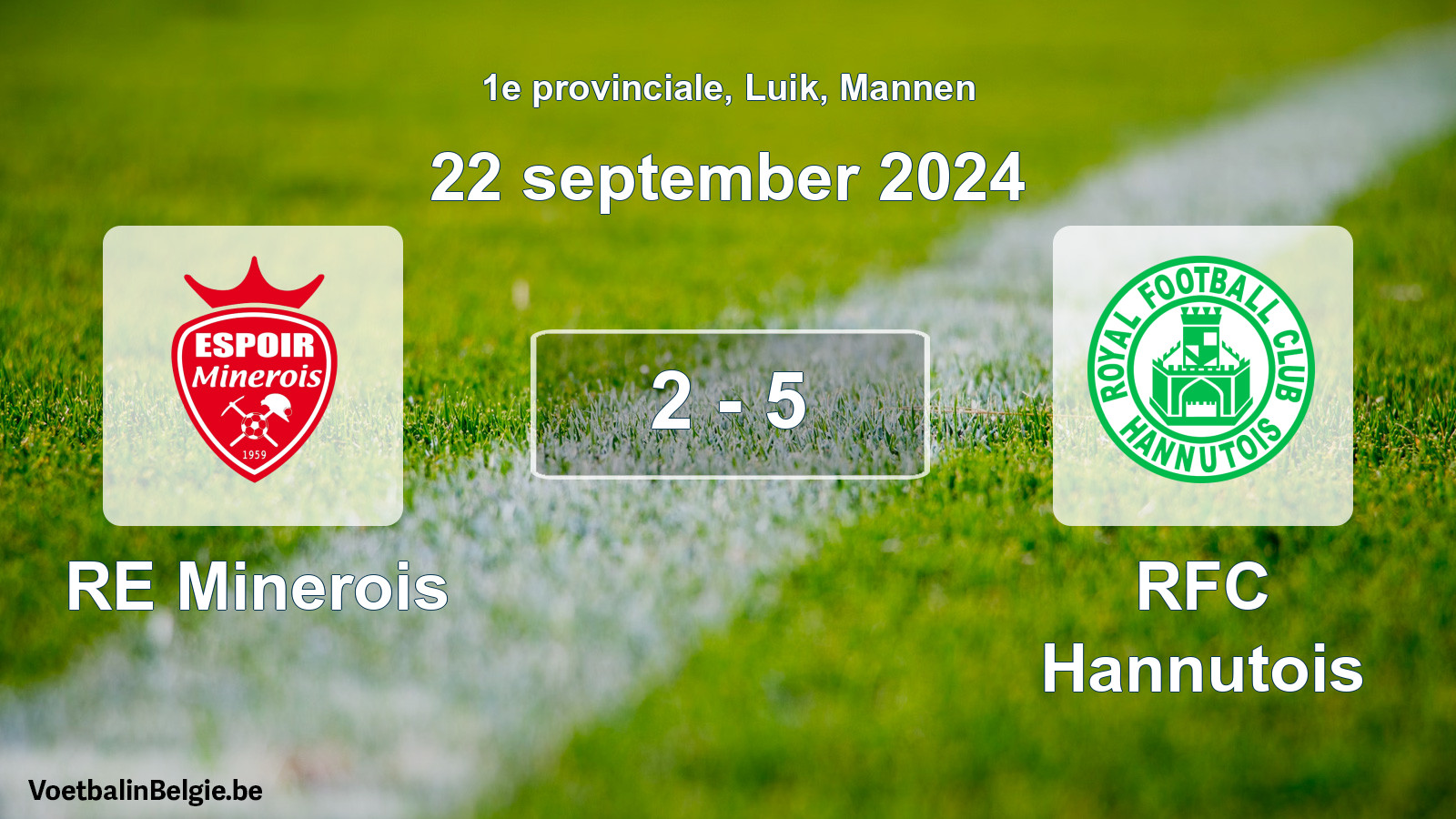 Gespeelde wedstrijd mannenvoetbal: RE Minerois - RFC Hannutois 2 - 5 (22 september 2024)