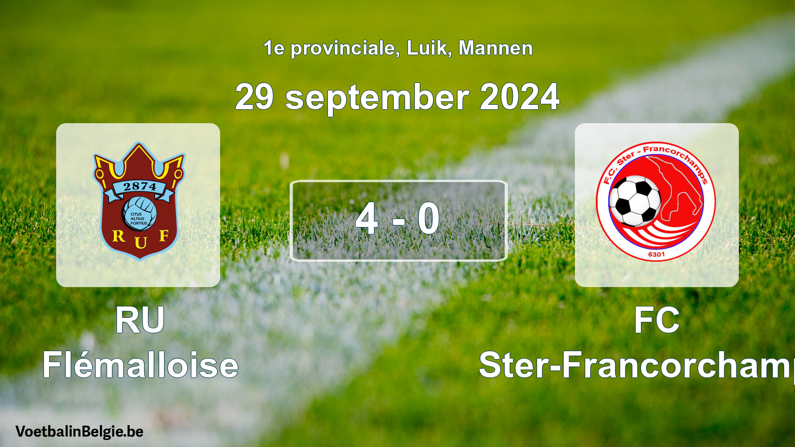 Gespeelde wedstrijd mannenvoetbal: RU Flémalloise - FC Ster-Francorchamps 4 - 0 (29 september 2024)