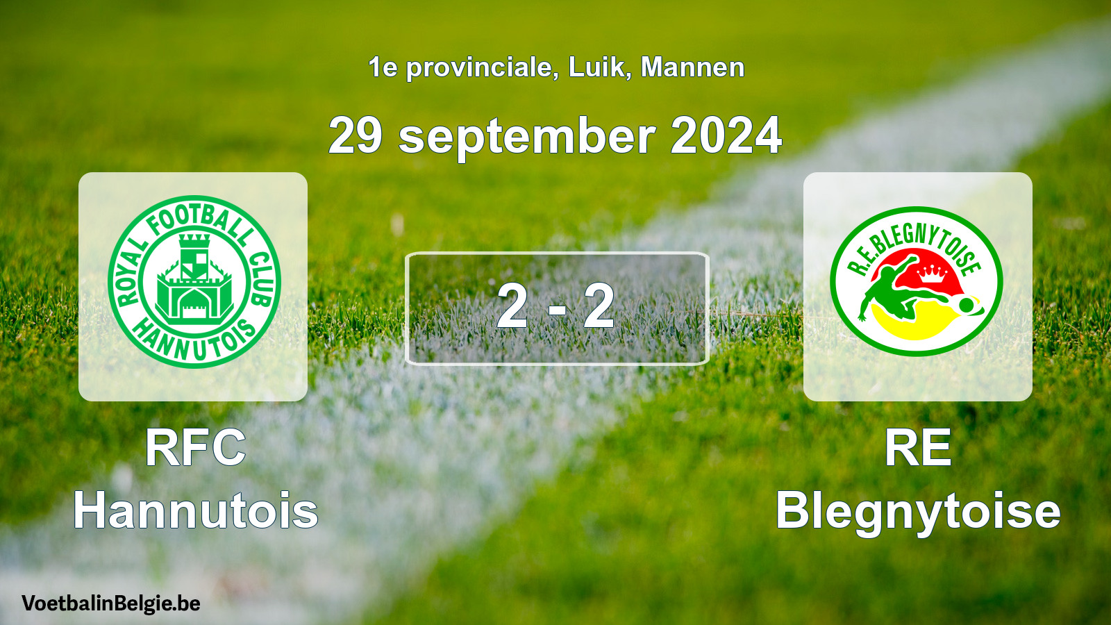 Gespeelde wedstrijd mannenvoetbal: RFC Hannutois - RE Blegnytoise 2 - 2 (29 september 2024)