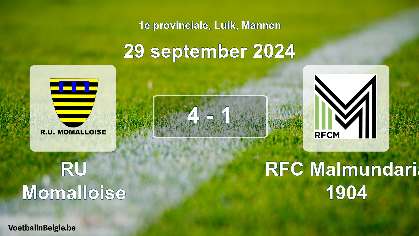 Played match men football: RU Momalloise - RFC Malmundaria 1904 4 - 1 (29 September 2024)