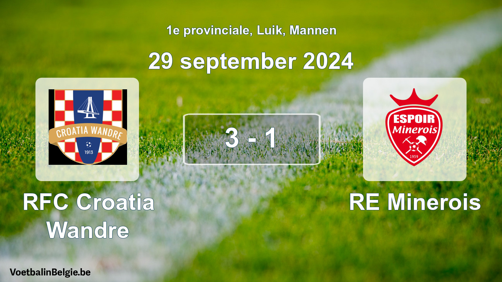 Gespeelde wedstrijd mannenvoetbal: RFC Croatia Wandre - RE Minerois 3 - 1 (29 september 2024)