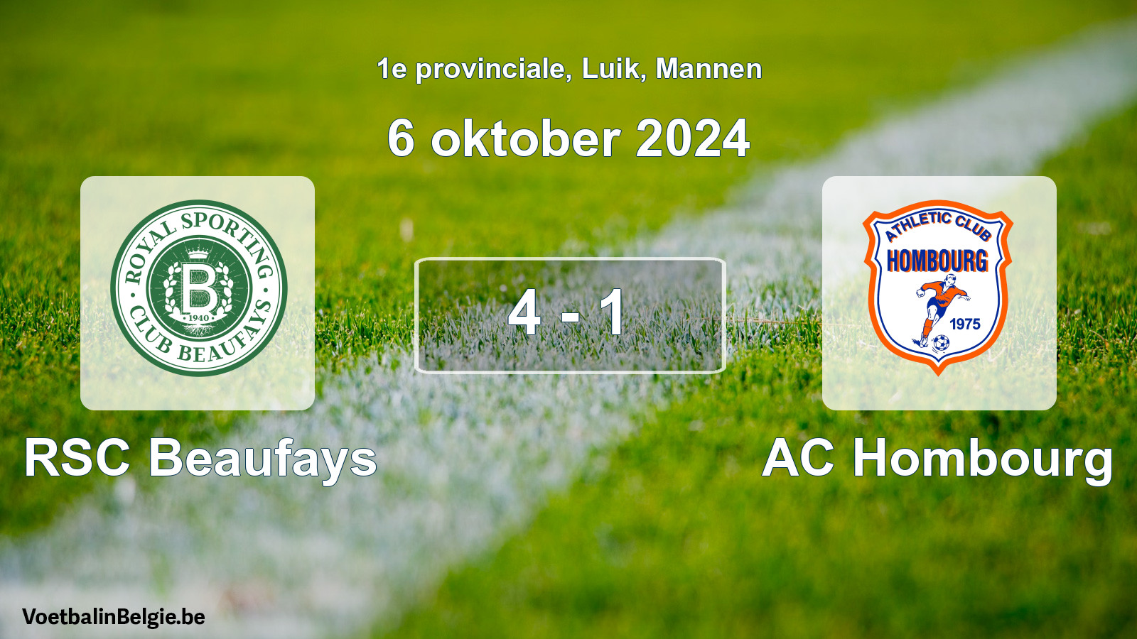 Gespeelde wedstrijd mannenvoetbal: RSC Beaufays - AC Hombourg 4 - 1 (6 oktober 2024)