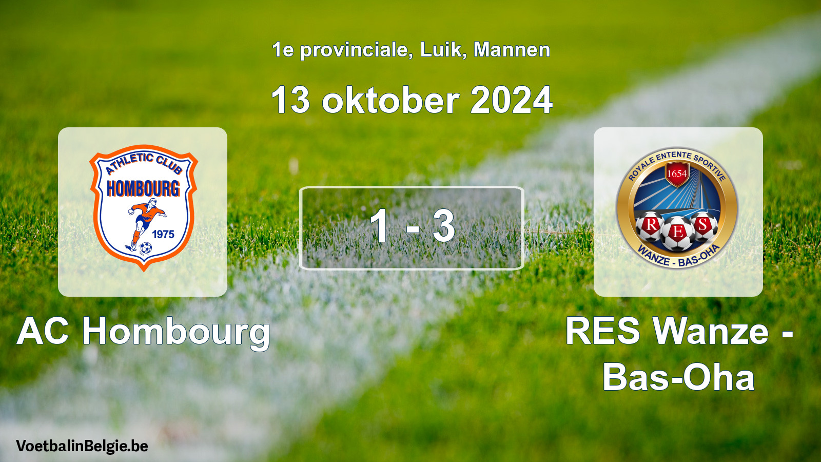 Gespeelde wedstrijd mannenvoetbal: AC Hombourg - RES Wanze - Bas-Oha 1 - 3 (13 oktober 2024)