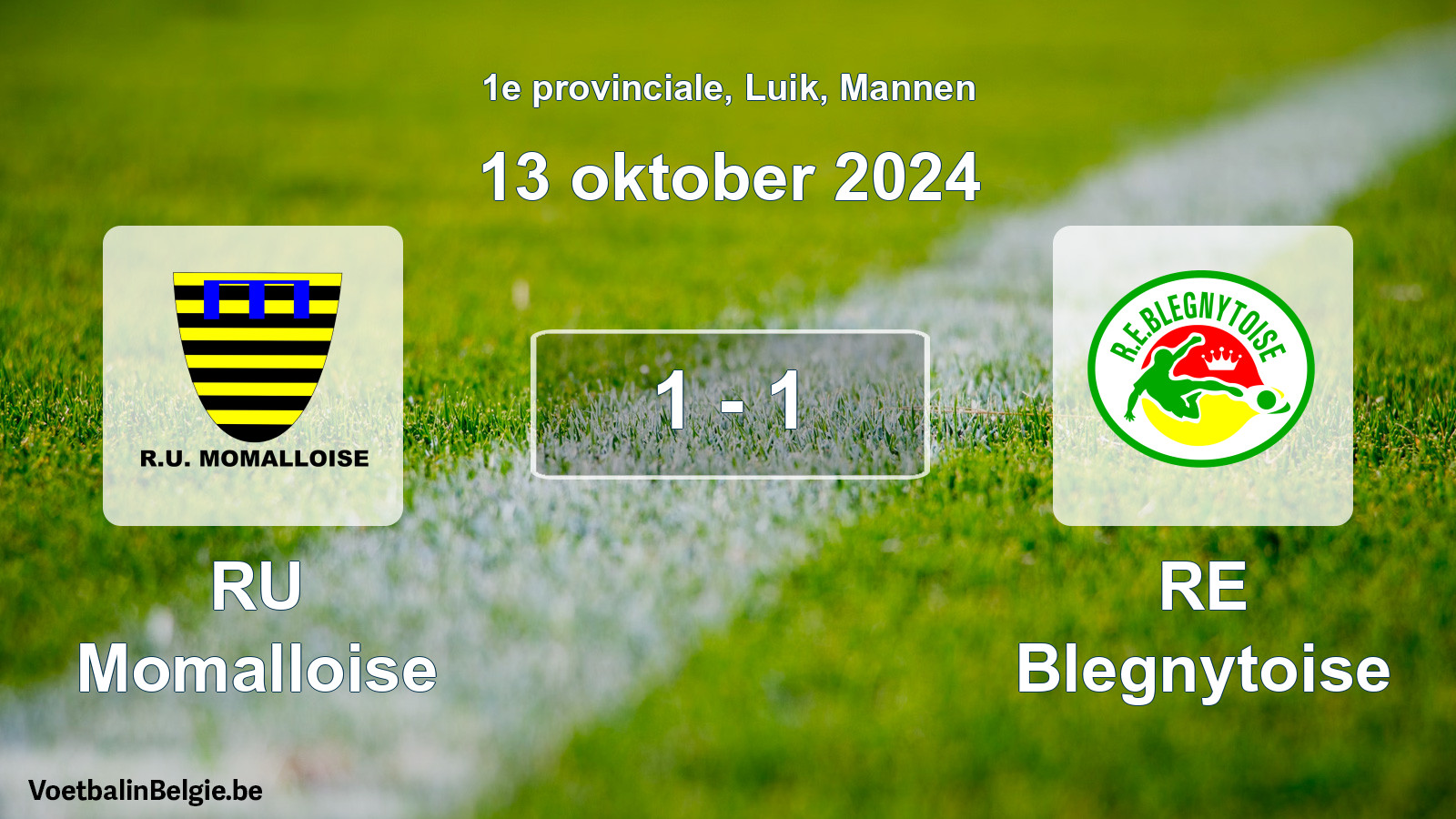 Gespeelde wedstrijd mannenvoetbal: RU Momalloise - RE Blegnytoise 1 - 1 (13 oktober 2024)