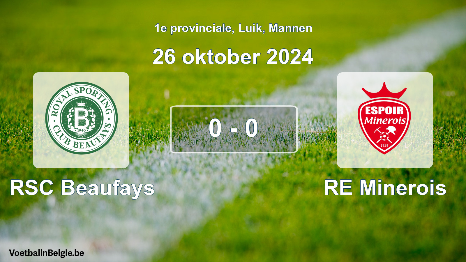 Gespeelde wedstrijd mannenvoetbal: RSC Beaufays - RE Minerois 0 - 0 (26 oktober 2024)