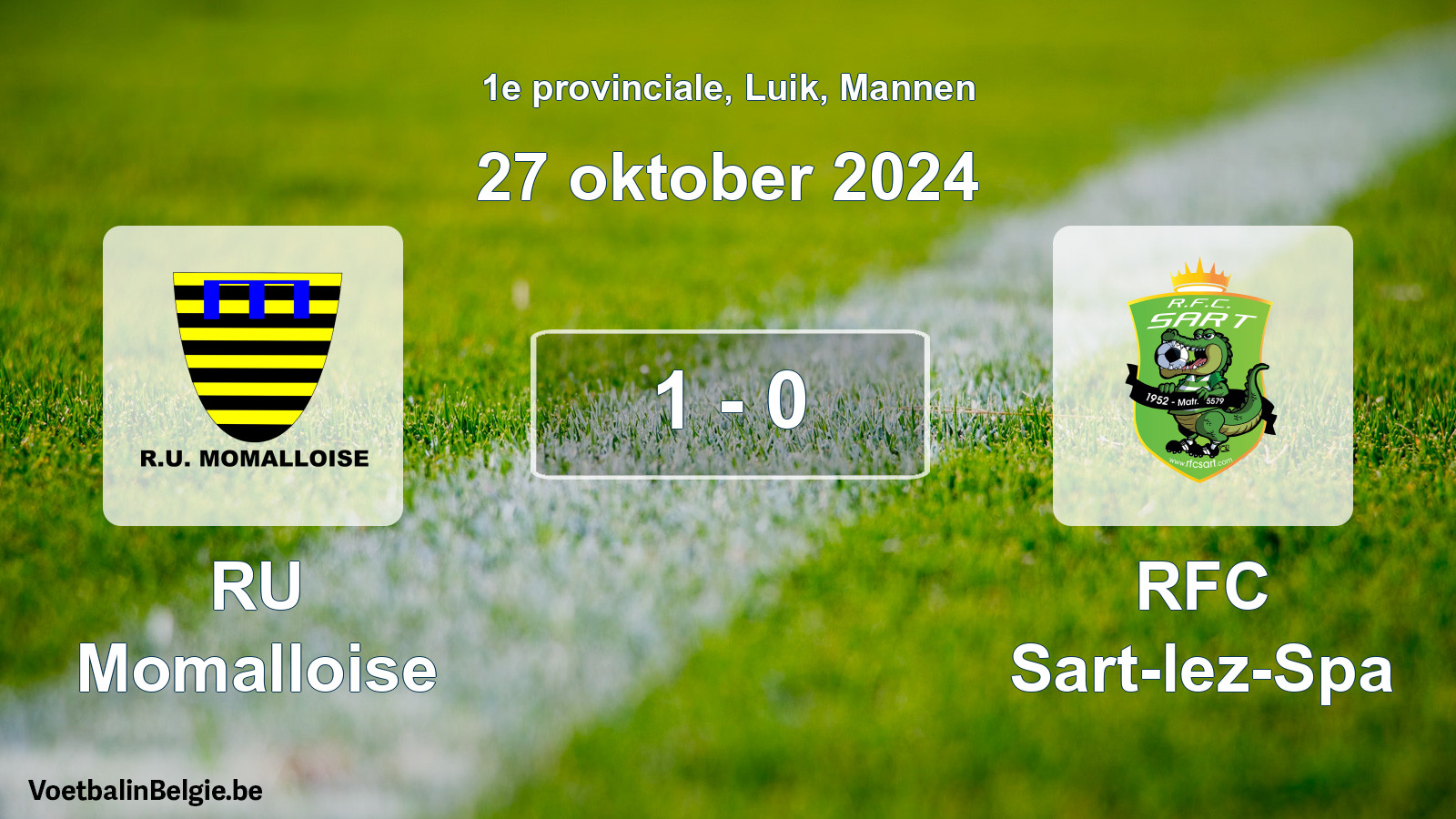 Gespeelde wedstrijd mannenvoetbal: RU Momalloise - RFC Sart-lez-Spa 1 - 0 (27 oktober 2024)