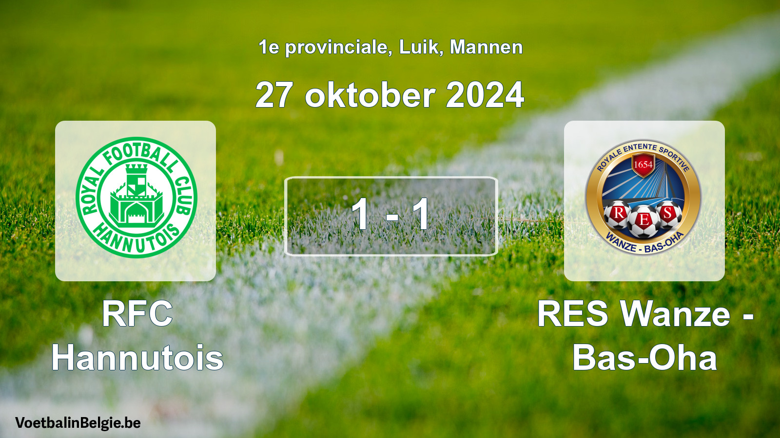 Gespeelde wedstrijd mannenvoetbal: RFC Hannutois - RES Wanze - Bas-Oha 1 - 1 (27 oktober 2024)