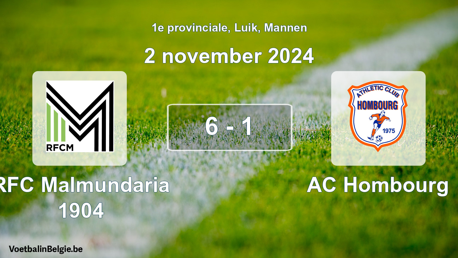 Gespeelde wedstrijd mannenvoetbal: RFC Malmundaria 1904 - AC Hombourg 6 - 1 (2 november 2024)