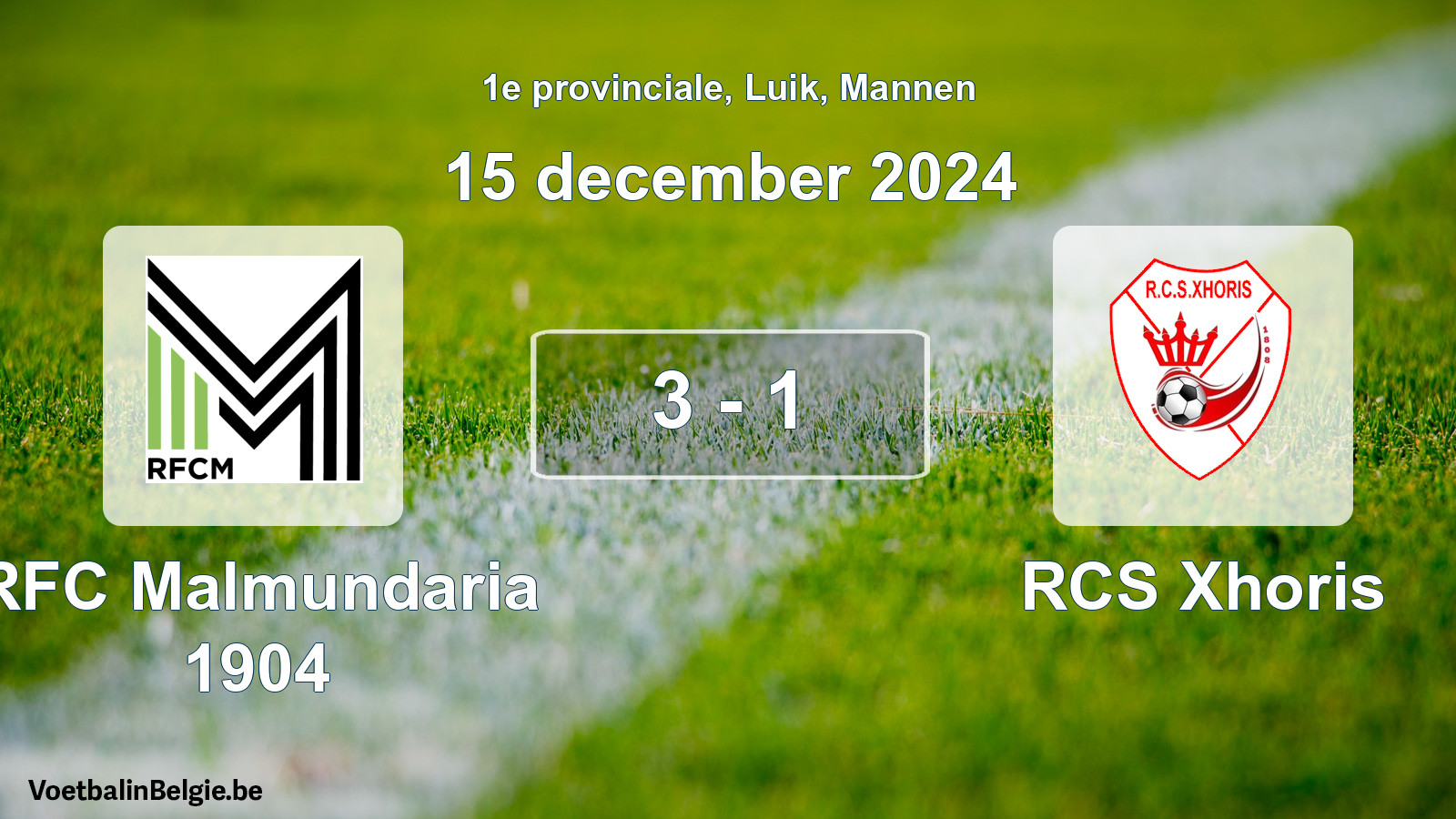 Gespeelde wedstrijd mannenvoetbal: RFC Malmundaria 1904 - RCS Xhoris 3 - 1 (15 december 2024)