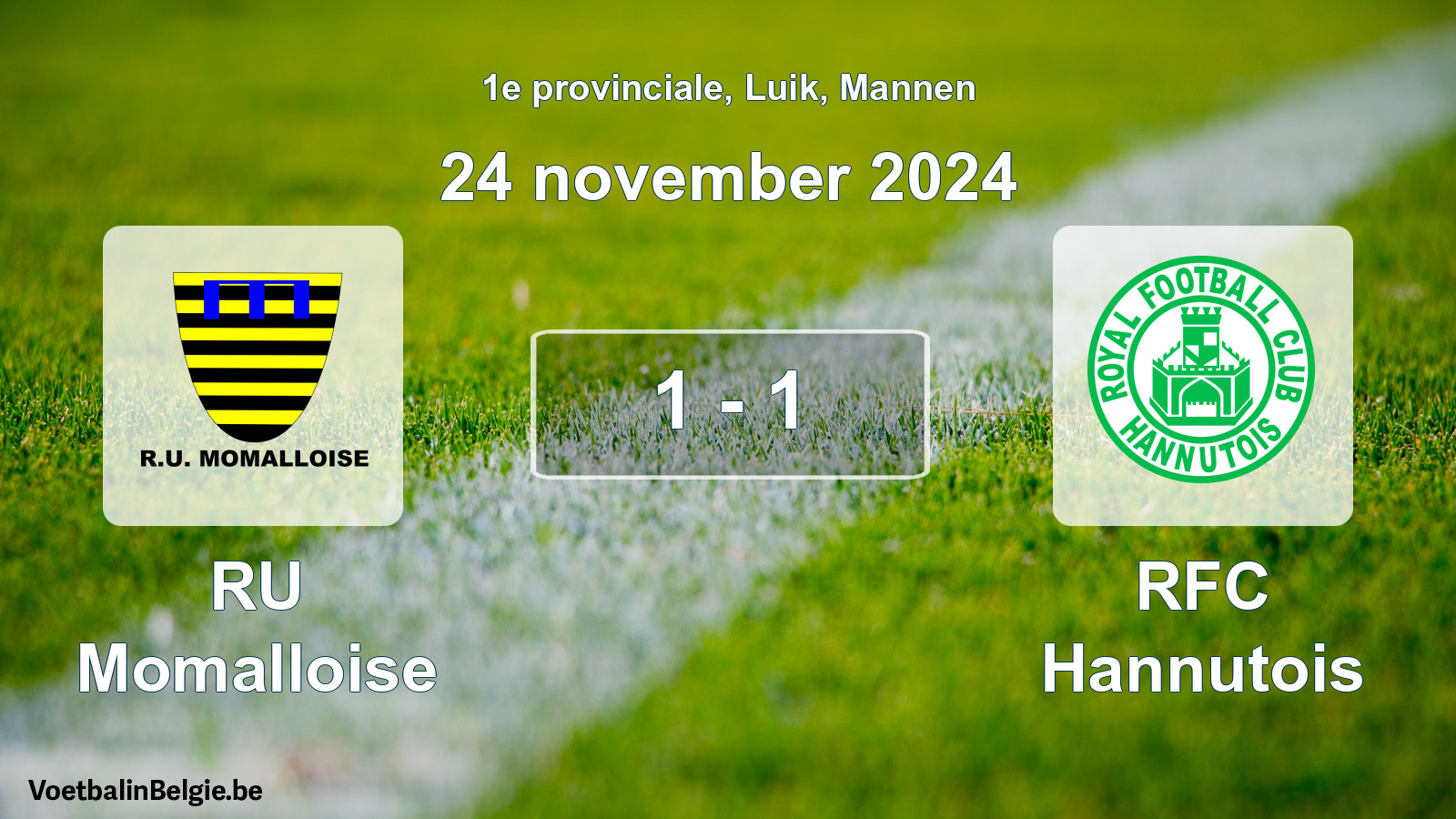 Gespeelde wedstrijd mannenvoetbal: RU Momalloise - RFC Hannutois 1 - 1 (24 november 2024)