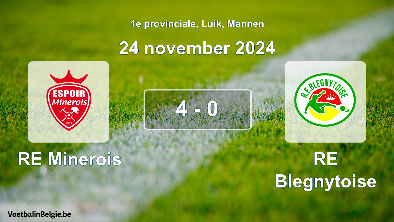Gespeelde wedstrijd mannenvoetbal: RE Minerois - RE Blegnytoise 4 - 0 (24 november 2024)