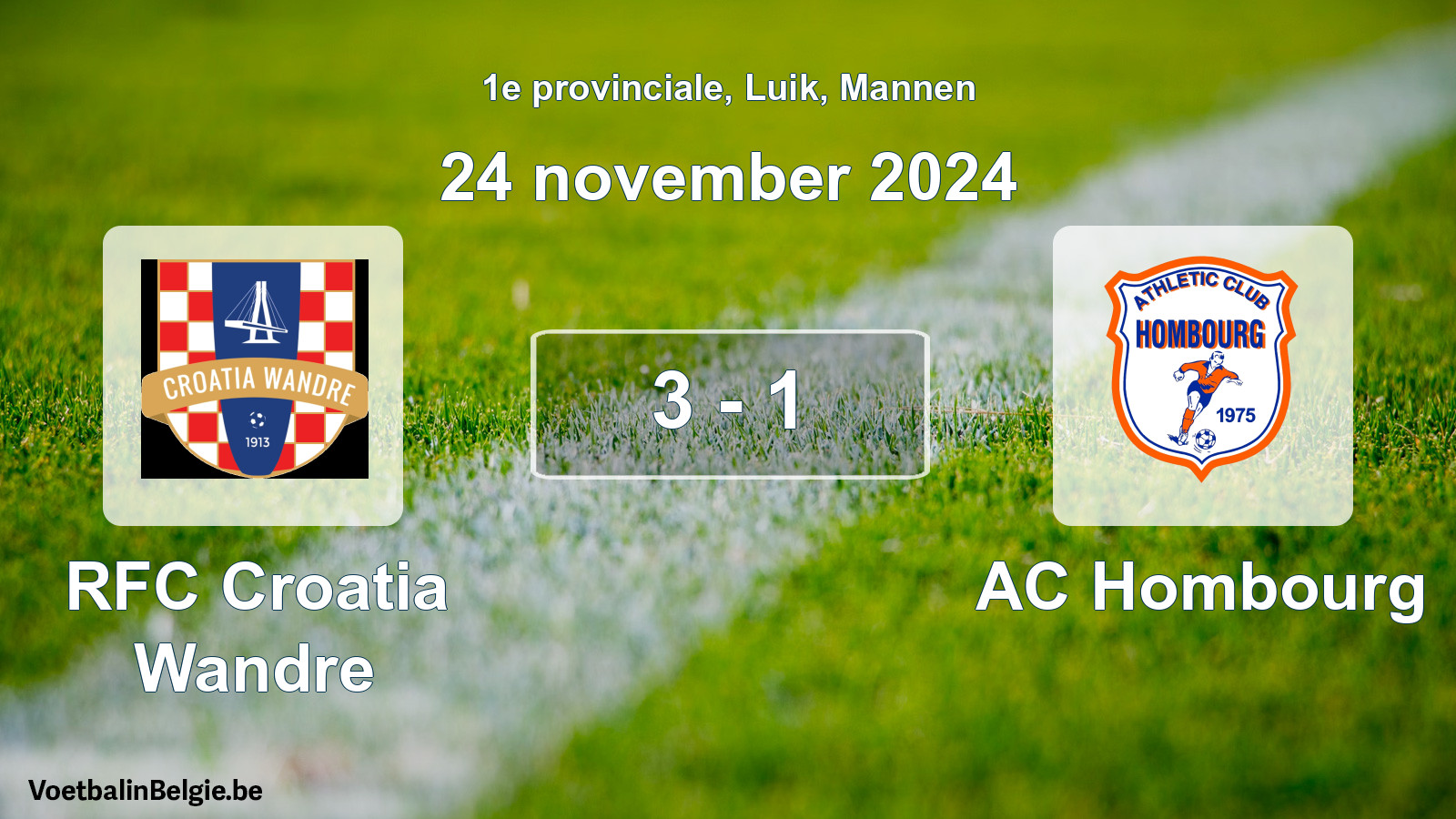 Gespeelde wedstrijd mannenvoetbal: RFC Croatia Wandre - AC Hombourg 3 - 1 (24 november 2024)