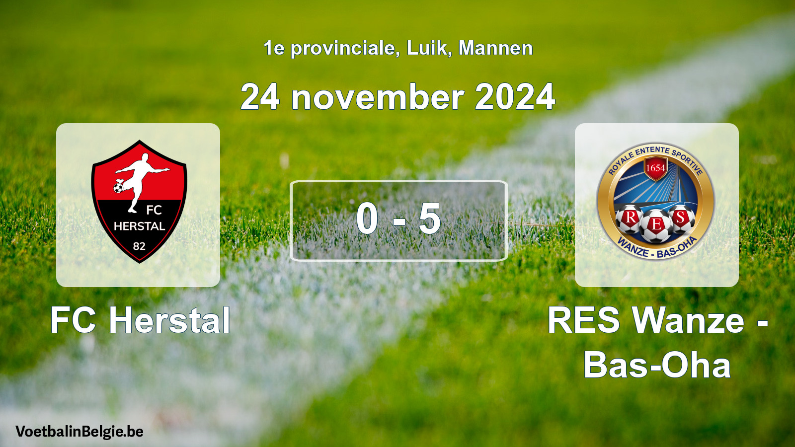 Gespeelde wedstrijd mannenvoetbal: FC Herstal - RES Wanze - Bas-Oha 0 - 5 (24 november 2024)