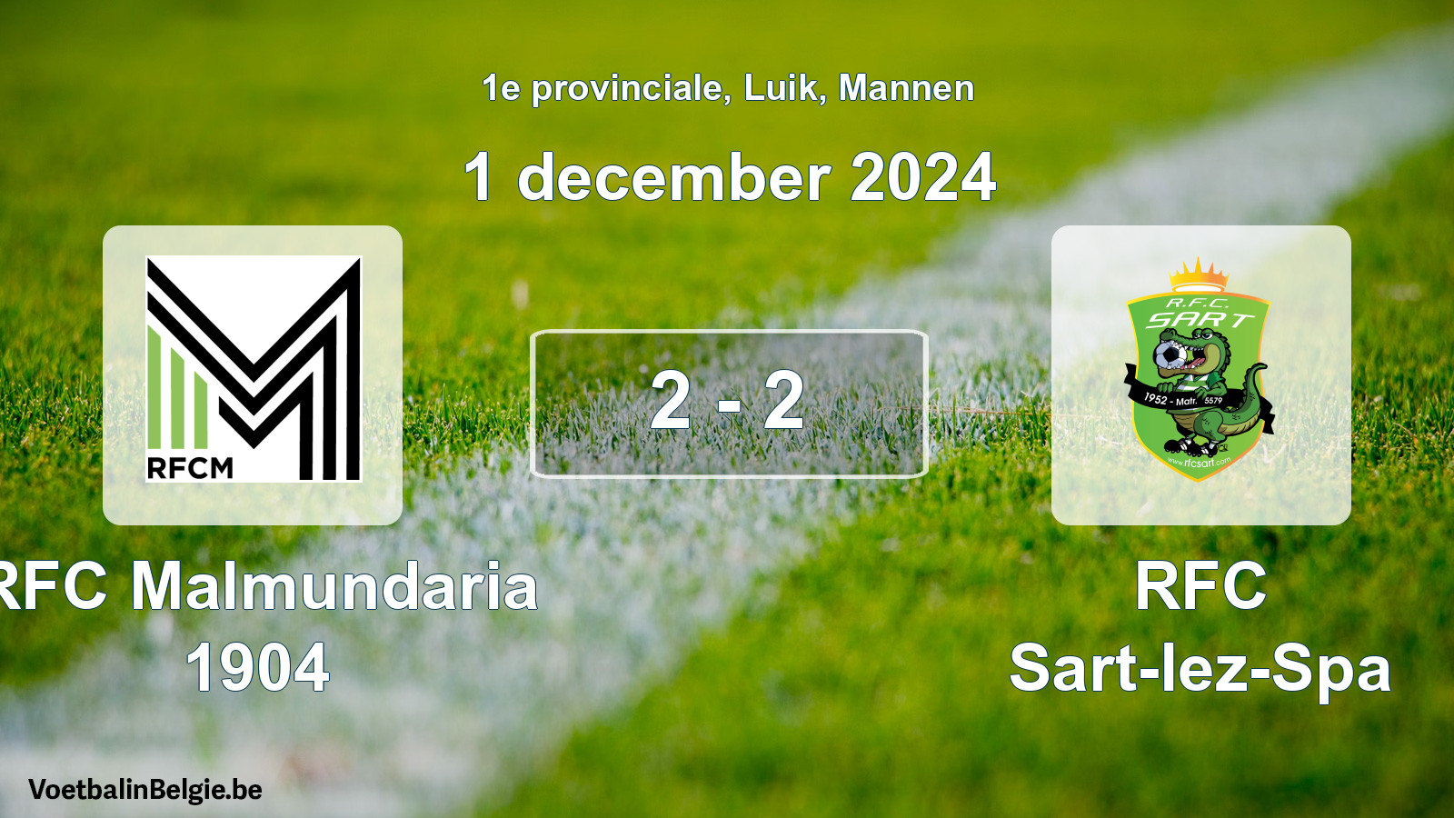 Gespeelde wedstrijd mannenvoetbal: RFC Malmundaria 1904 - RFC Sart-lez-Spa 2 - 2 (1 december 2024)