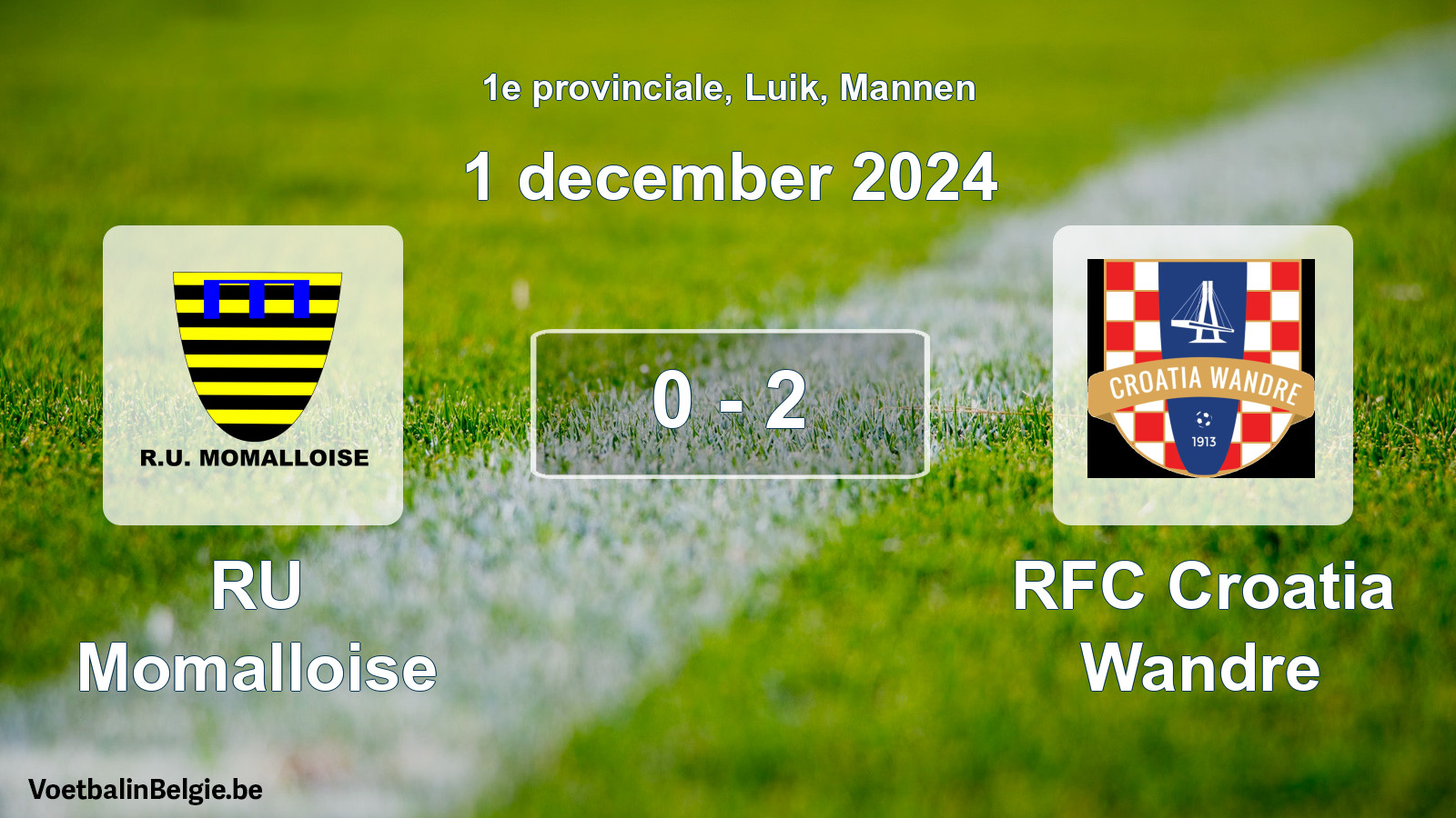 Gespeelde wedstrijd mannenvoetbal: RU Momalloise - RFC Croatia Wandre 0 - 2 (1 december 2024)