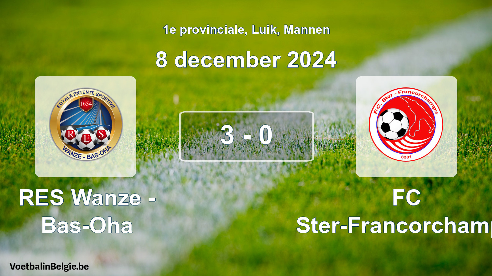 Gespeelde wedstrijd mannenvoetbal: RES Wanze - Bas-Oha - FC Ster-Francorchamps 3 - 0 (8 december 2024)