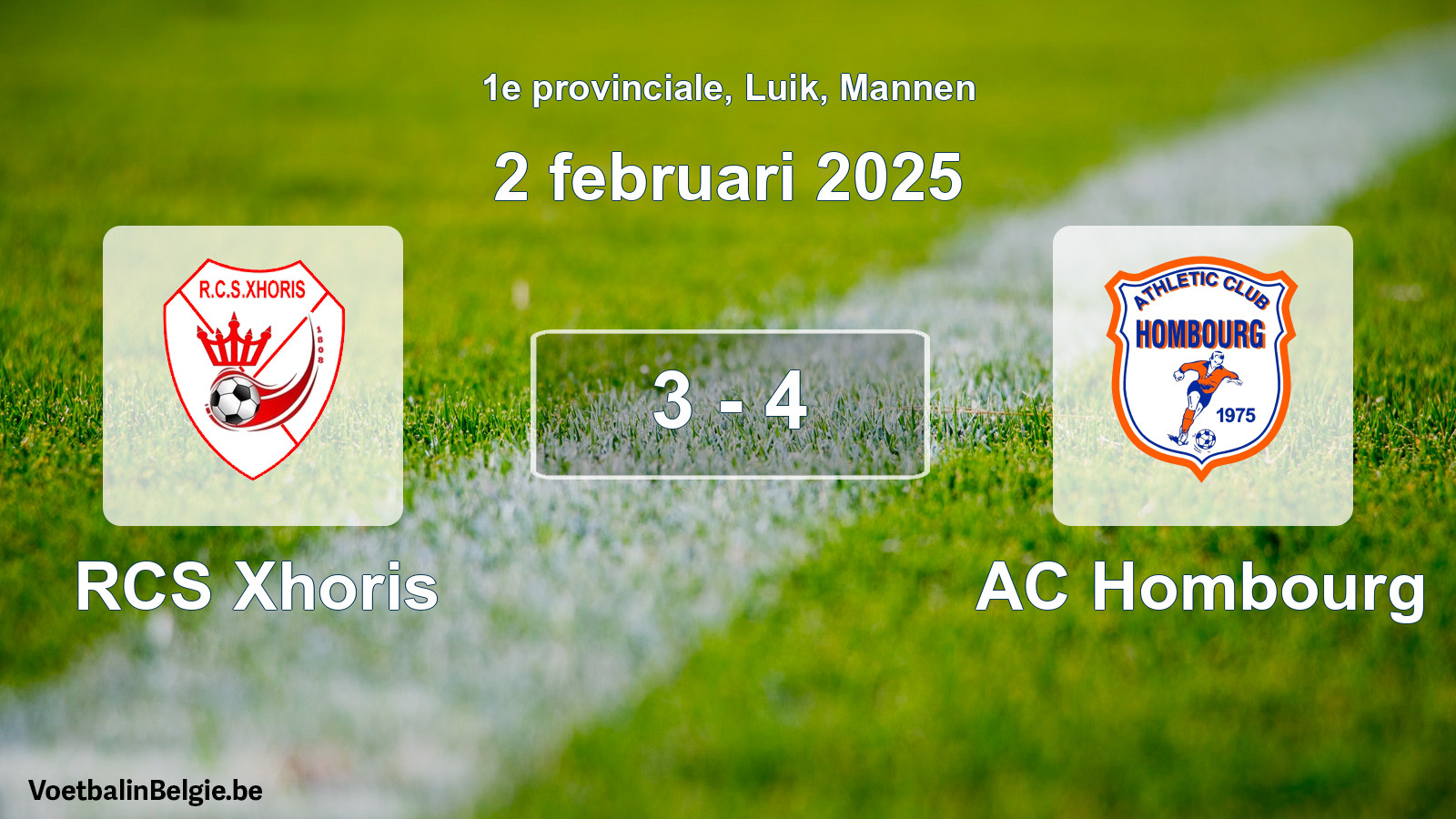Gespeelde wedstrijd mannenvoetbal: RCS Xhoris - AC Hombourg 3 - 4 (2 februari 2025)