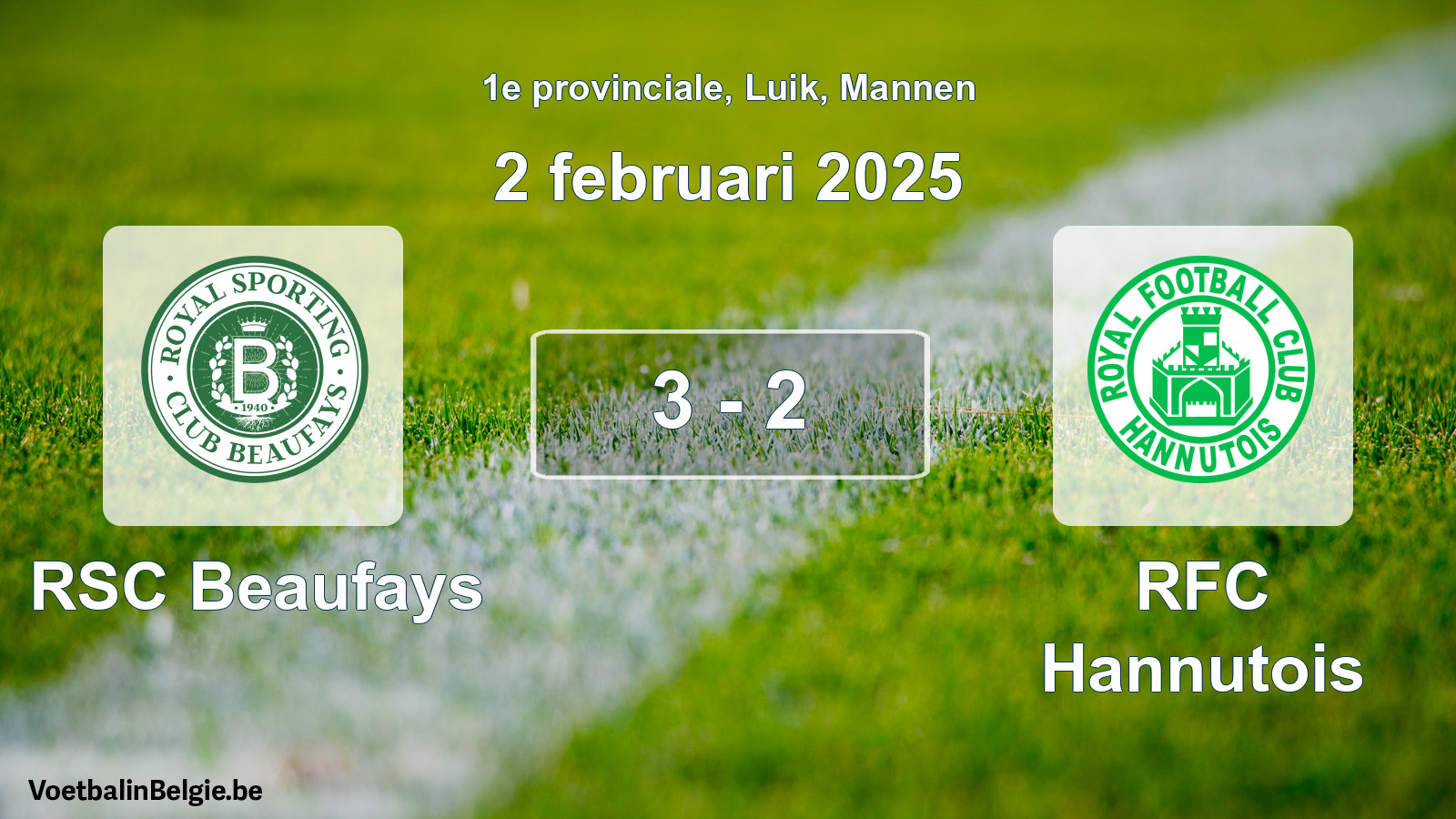 Gespeelde wedstrijd mannenvoetbal: RSC Beaufays - RFC Hannutois 3 - 2 (2 februari 2025)