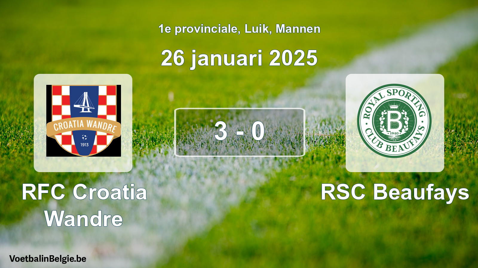 Gespeelde wedstrijd mannenvoetbal: RFC Croatia Wandre - RSC Beaufays 3 - 0 (26 januari 2025)