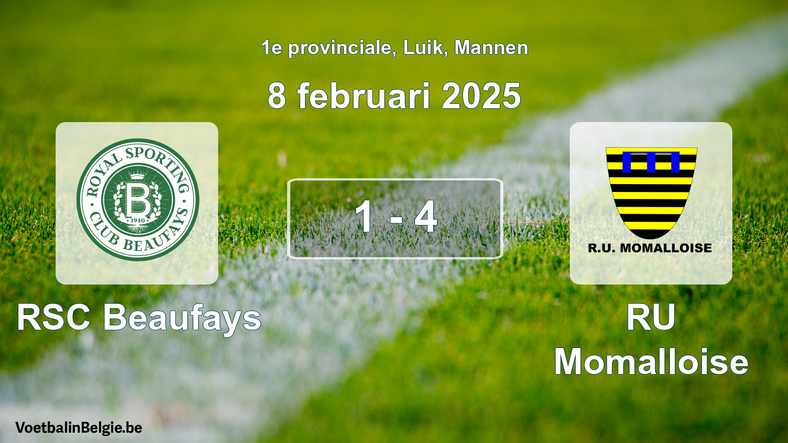 Gespeelde wedstrijd mannenvoetbal: RSC Beaufays - RU Momalloise 1 - 4 (8 februari 2025)