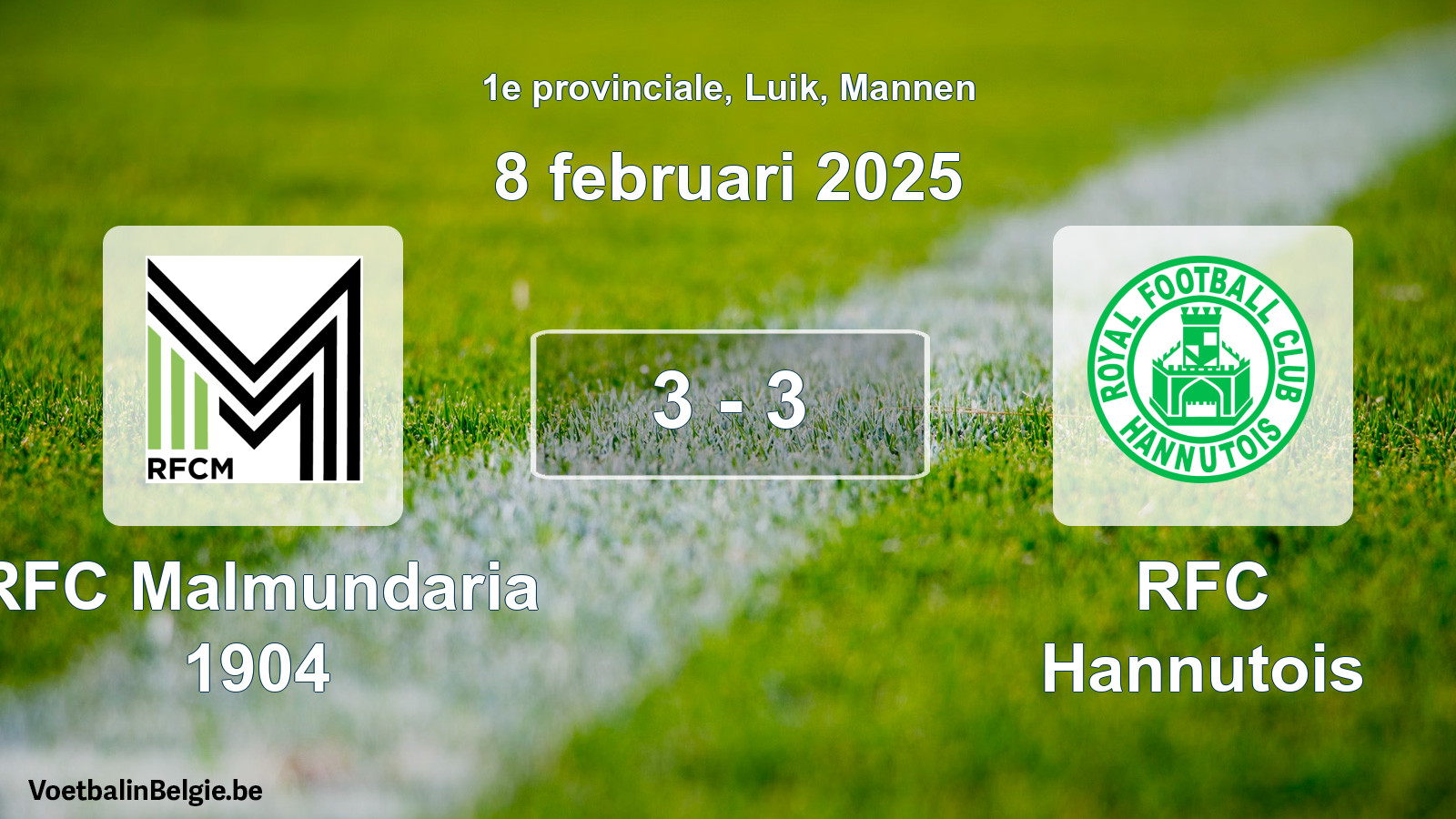 Gespeelde wedstrijd mannenvoetbal: RFC Malmundaria 1904 - RFC Hannutois 3 - 3 (8 februari 2025)