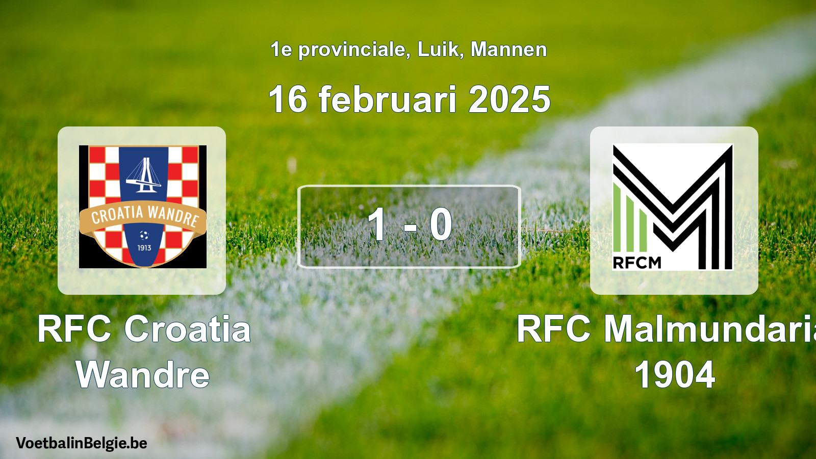 Gespeelde wedstrijd mannenvoetbal: RFC Croatia Wandre - RFC Malmundaria 1904 1 - 0 (16 februari 2025)