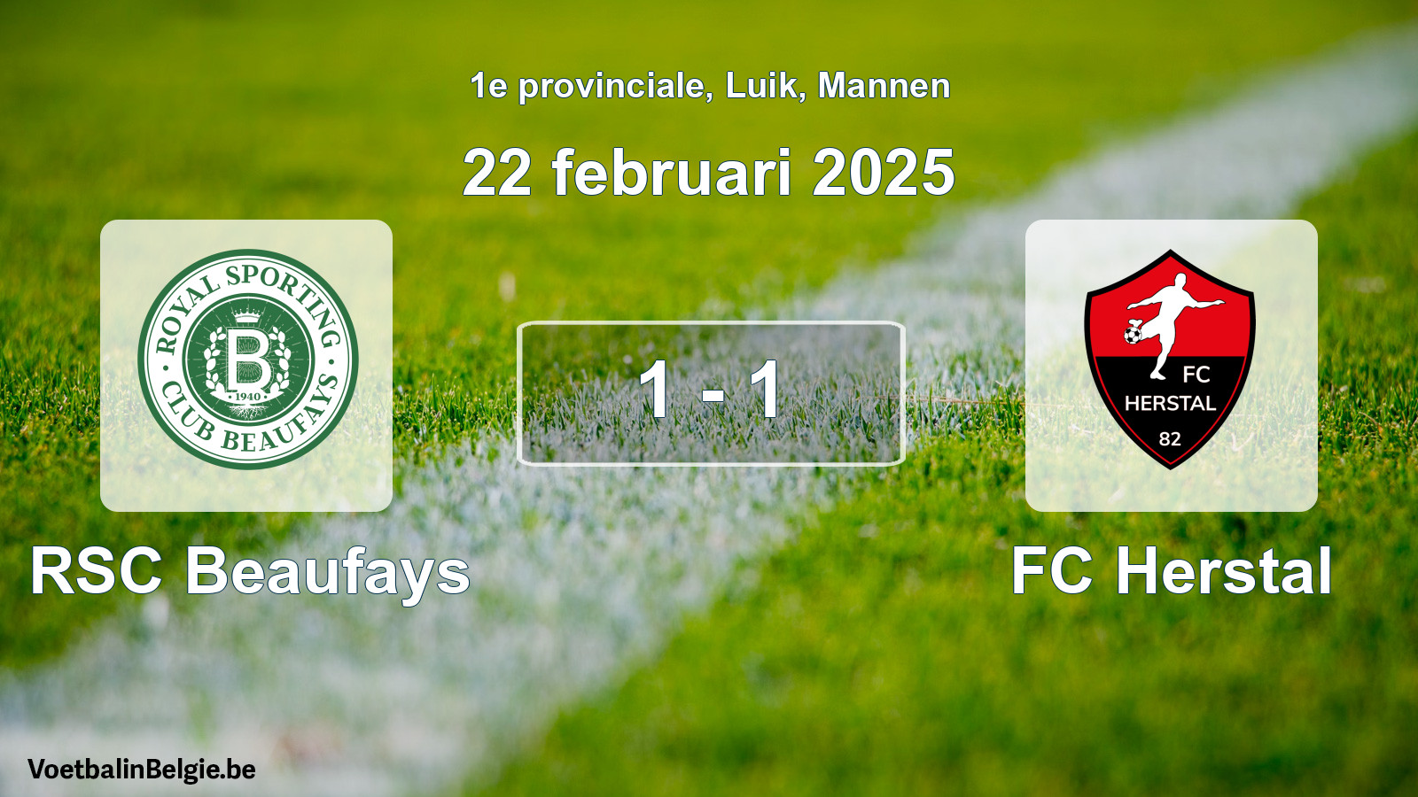 Gespeelde wedstrijd mannenvoetbal: RSC Beaufays - FC Herstal 1 - 1 (22 februari 2025)