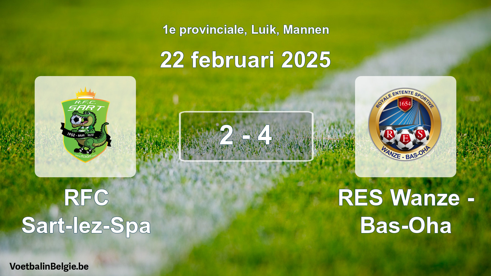 Gespeelde wedstrijd mannenvoetbal: RFC Sart-lez-Spa - RES Wanze - Bas-Oha 2 - 4 (22 februari 2025)