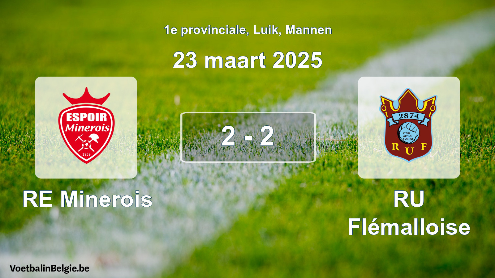 Gespeelde wedstrijd mannenvoetbal: RE Minerois - RU Flémalloise 2 - 2 (23 maart 2025)