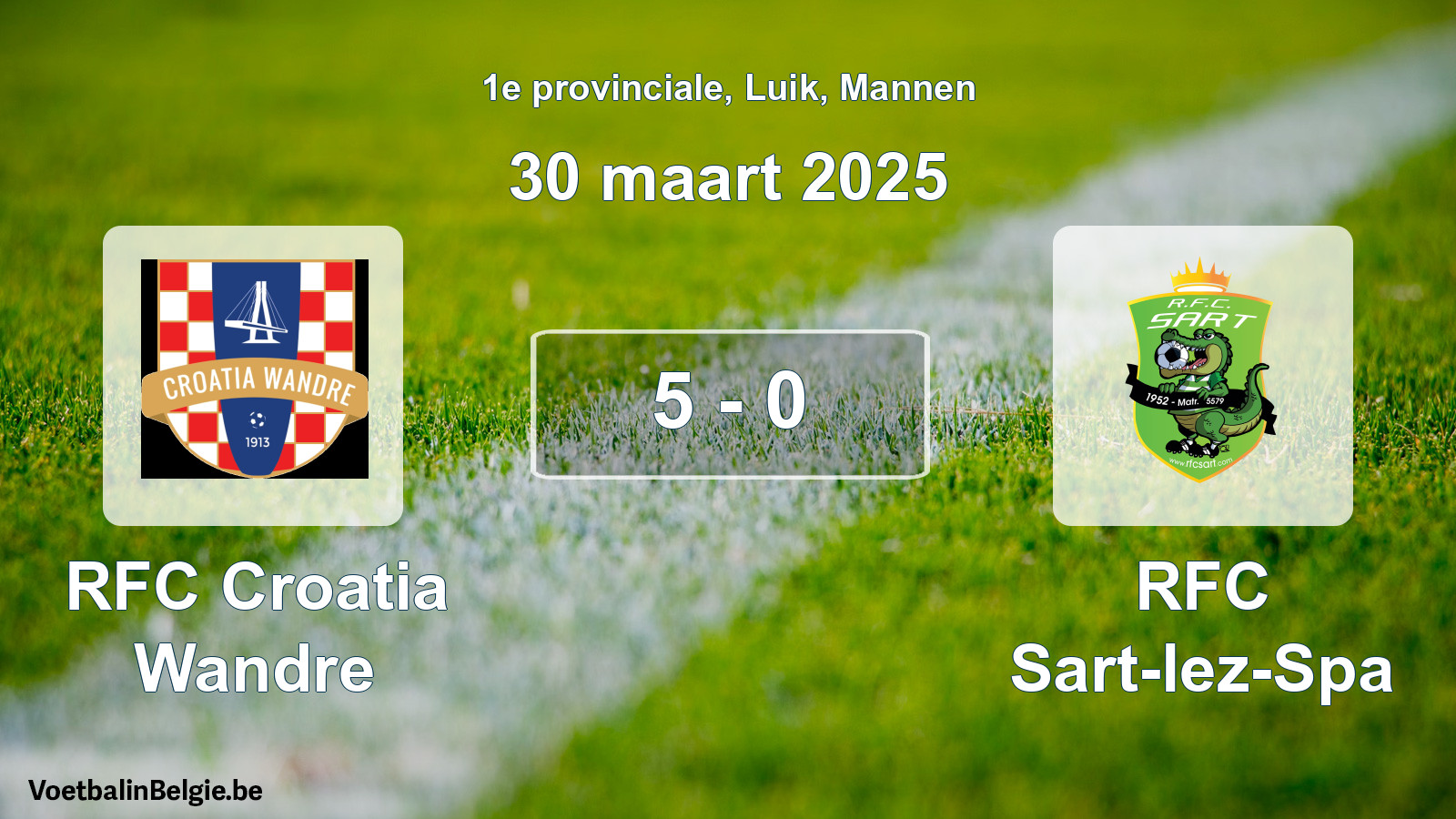 Gespeelde wedstrijd mannenvoetbal: RFC Croatia Wandre - RFC Sart-lez-Spa 5 - 0 (30 maart 2025)